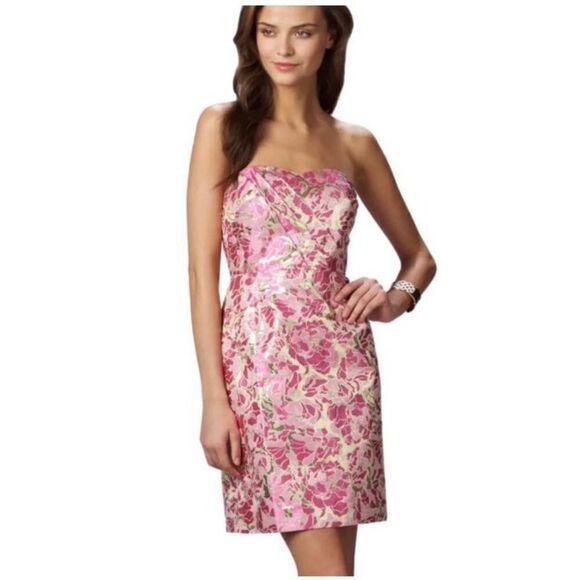 Lilly Pulitzer RAYA Dress Metallic Multi Pirates Bootyniere Jacquard Pink 8 - Picture 1 of 12
